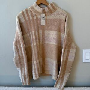THML 🆕 NWT Beige Plaid Mockneck Windowpane Plaid Sweater Size S